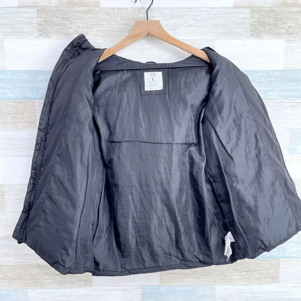 GAP Kids Wamest Puffer Jacket Black Full Zip Hooded Water Resistant Boys Large